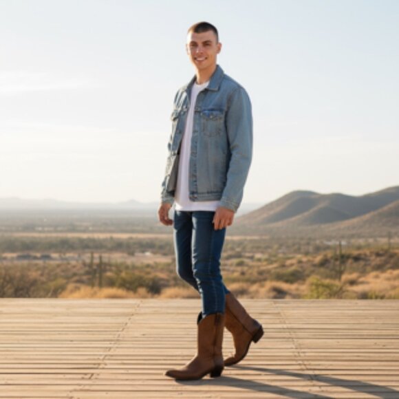 Justin Cowboy Boots Brown Leather Western Embroidered Men’s 9B (Women’s 10.5) - Picture 2 of 15
